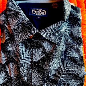 Nat Nast NWOT silk & cotton short sleeve front pocket black / blue szXL